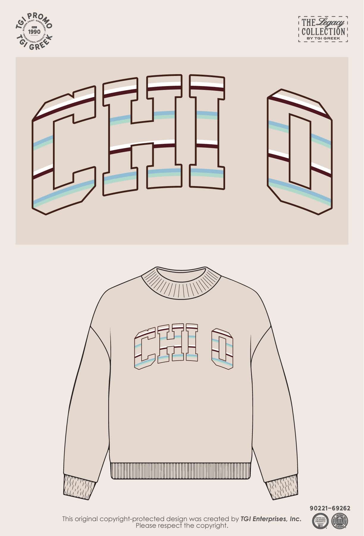 Chi Omega – TGI Greek New Stock Stripe Letter Mock Neck