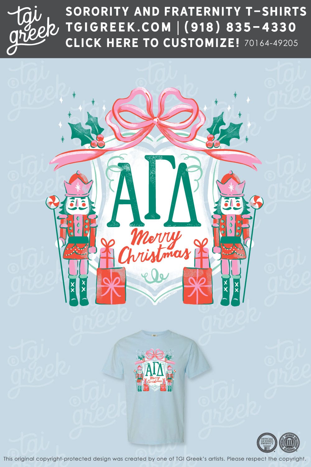 TGI – Alpha Gamma Delta – Christmas Monogram Crest