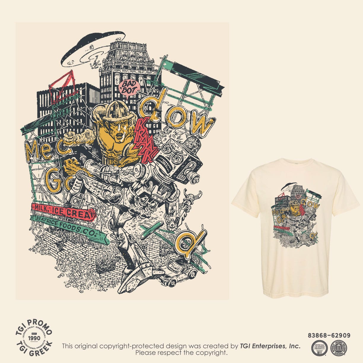 TGI Promo – Driller Robot Meadow Gold Tee