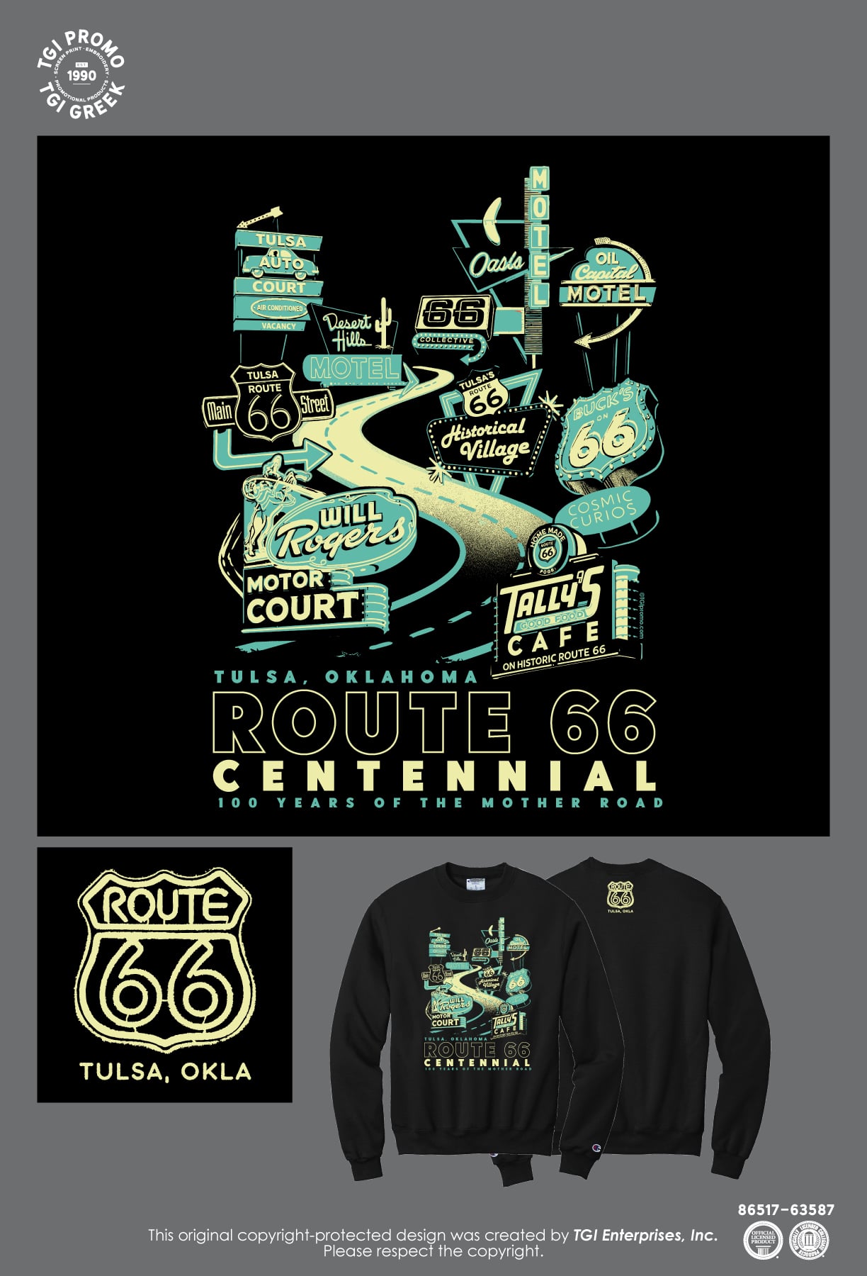 TGI Promo – RT 66 Tulsa Neon Sign Vintage Sweatshirt