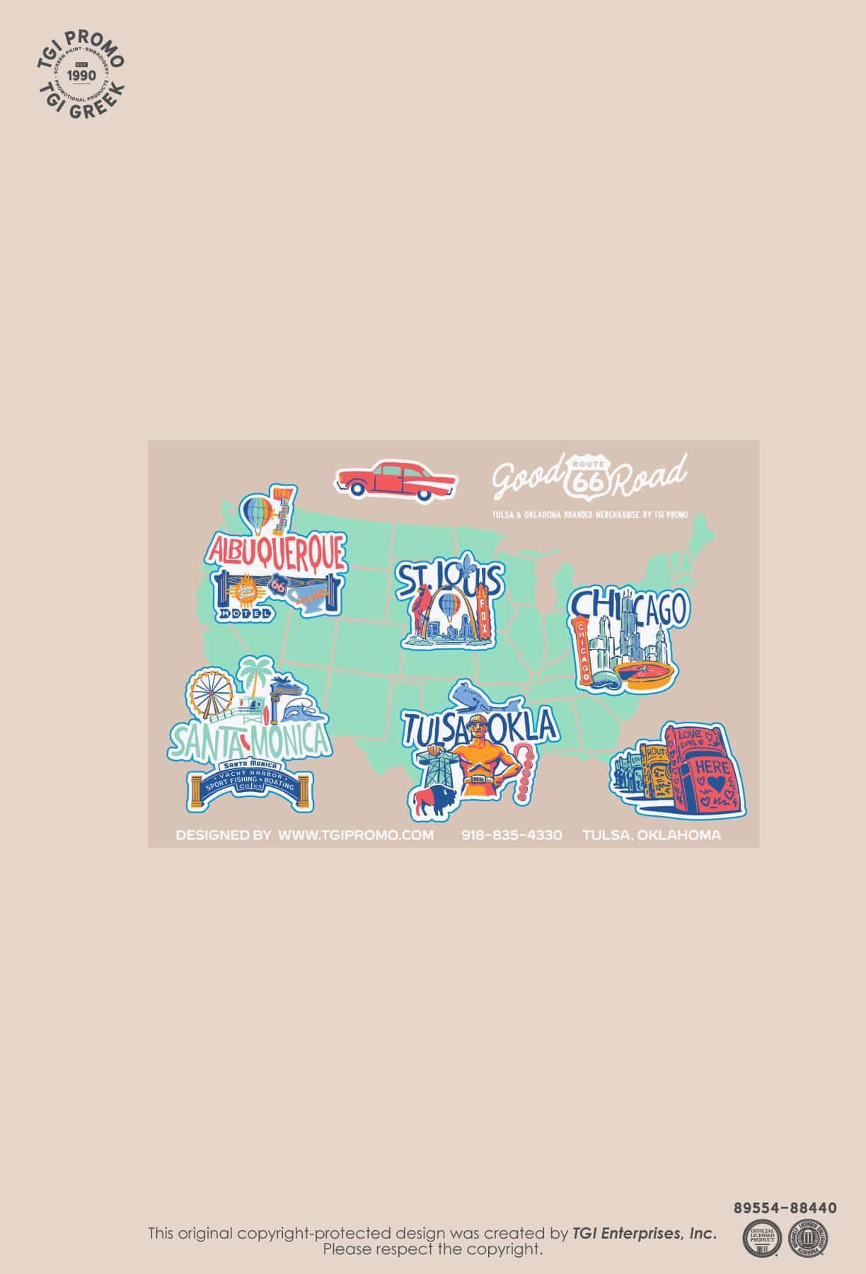 TGI Promo – Cap Cruise Party Zone Route 66 Iconic Sticker Sheet