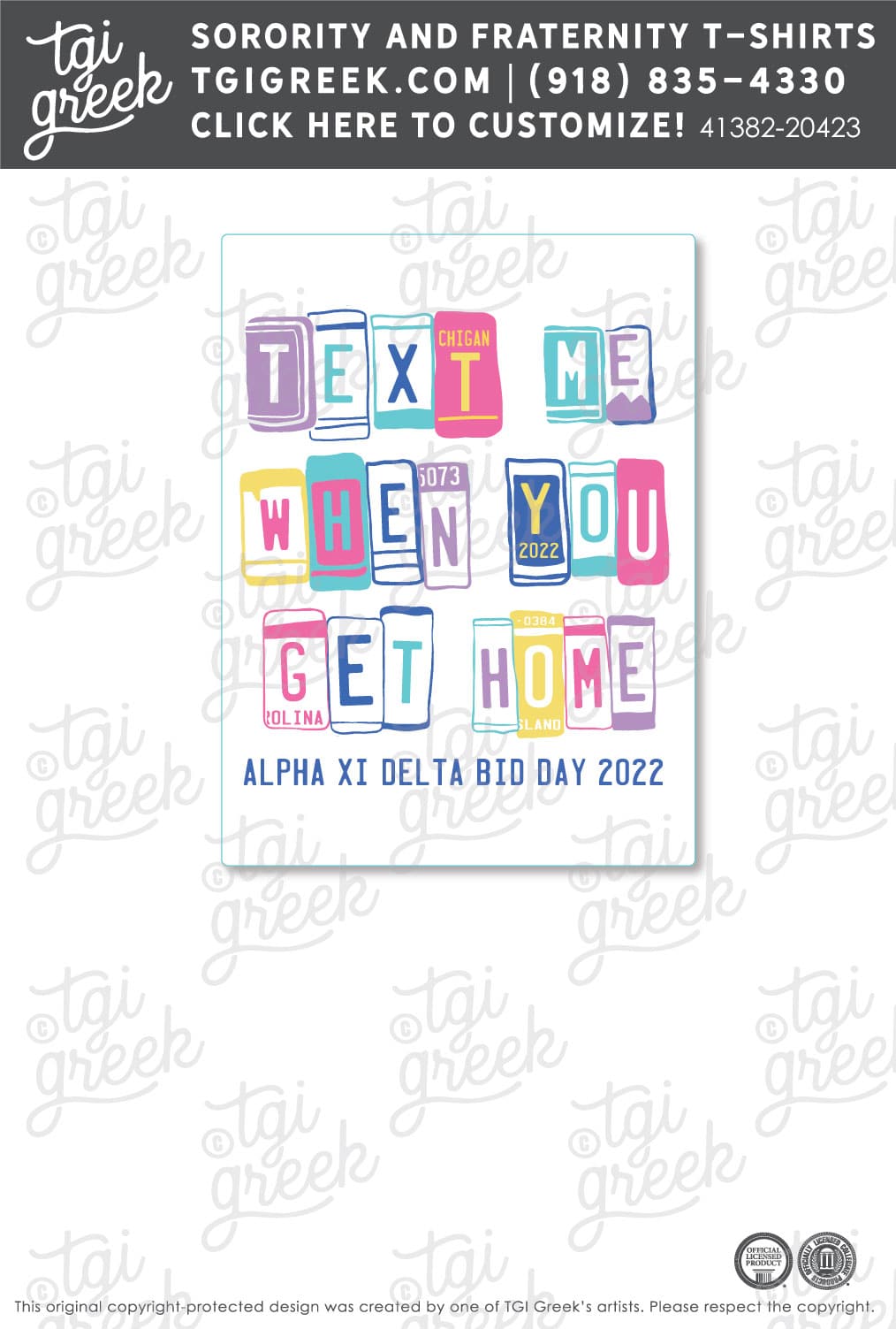 Alpha Xi Delta – TXTECH Banner License Plate