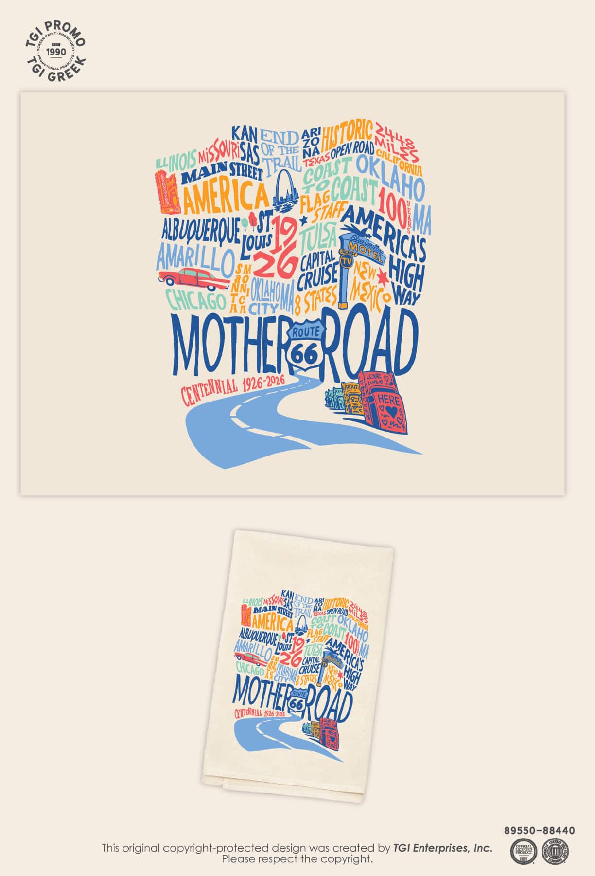 TGI Promo – Cap Cruise Party Zone Mother Road Iconic Tea Towel