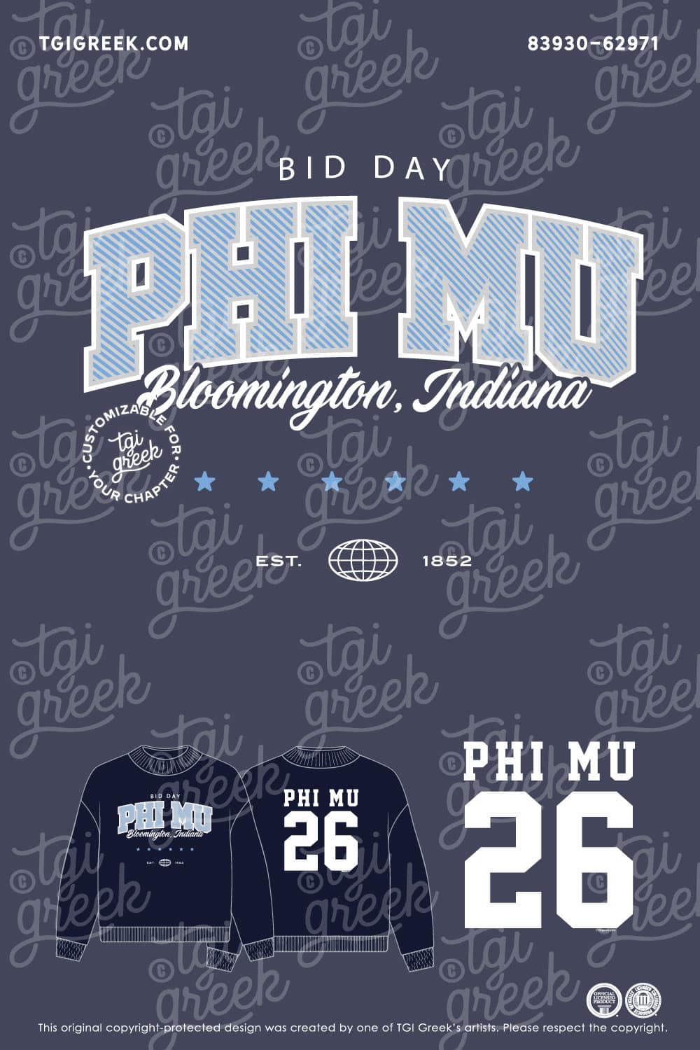 Phi Mu – IUB Blue Bid Day Crewnecks