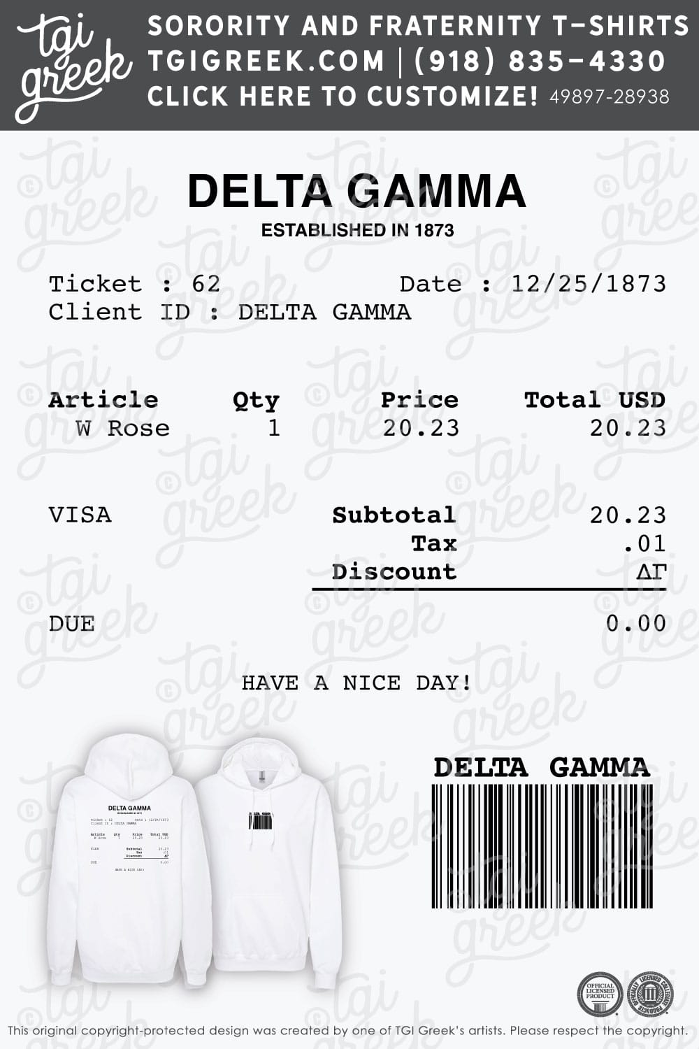 Delta Gamma – UofH Barcode Hoodie