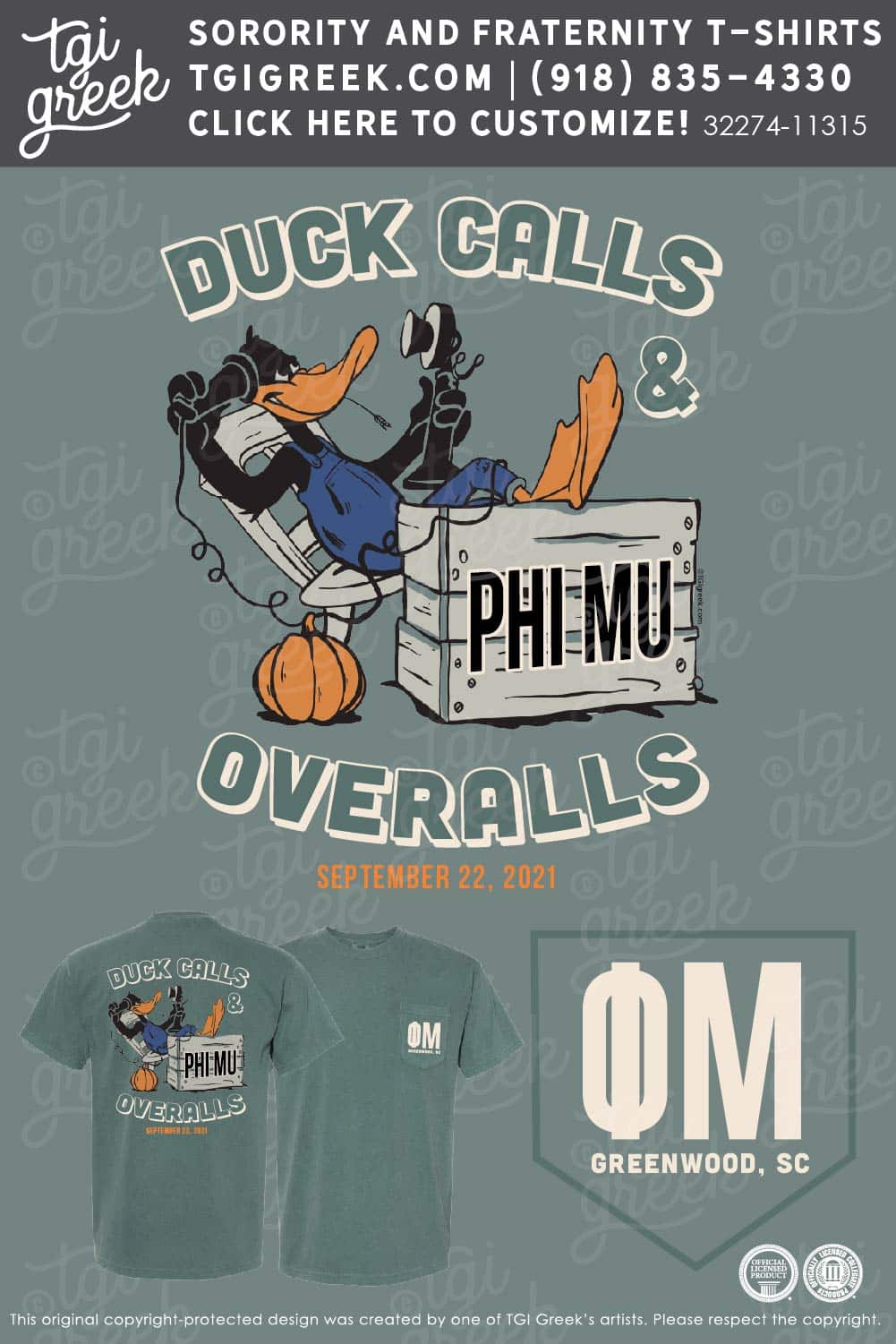 Phi Mu – LAND Duck Call Sand Overalls