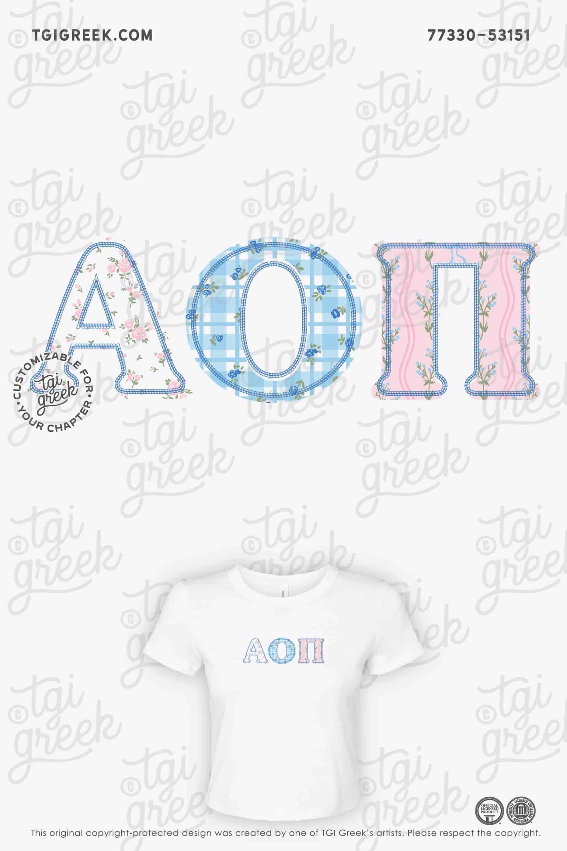 Alpha Omicron Pi – SU Patchwork Baby Tee