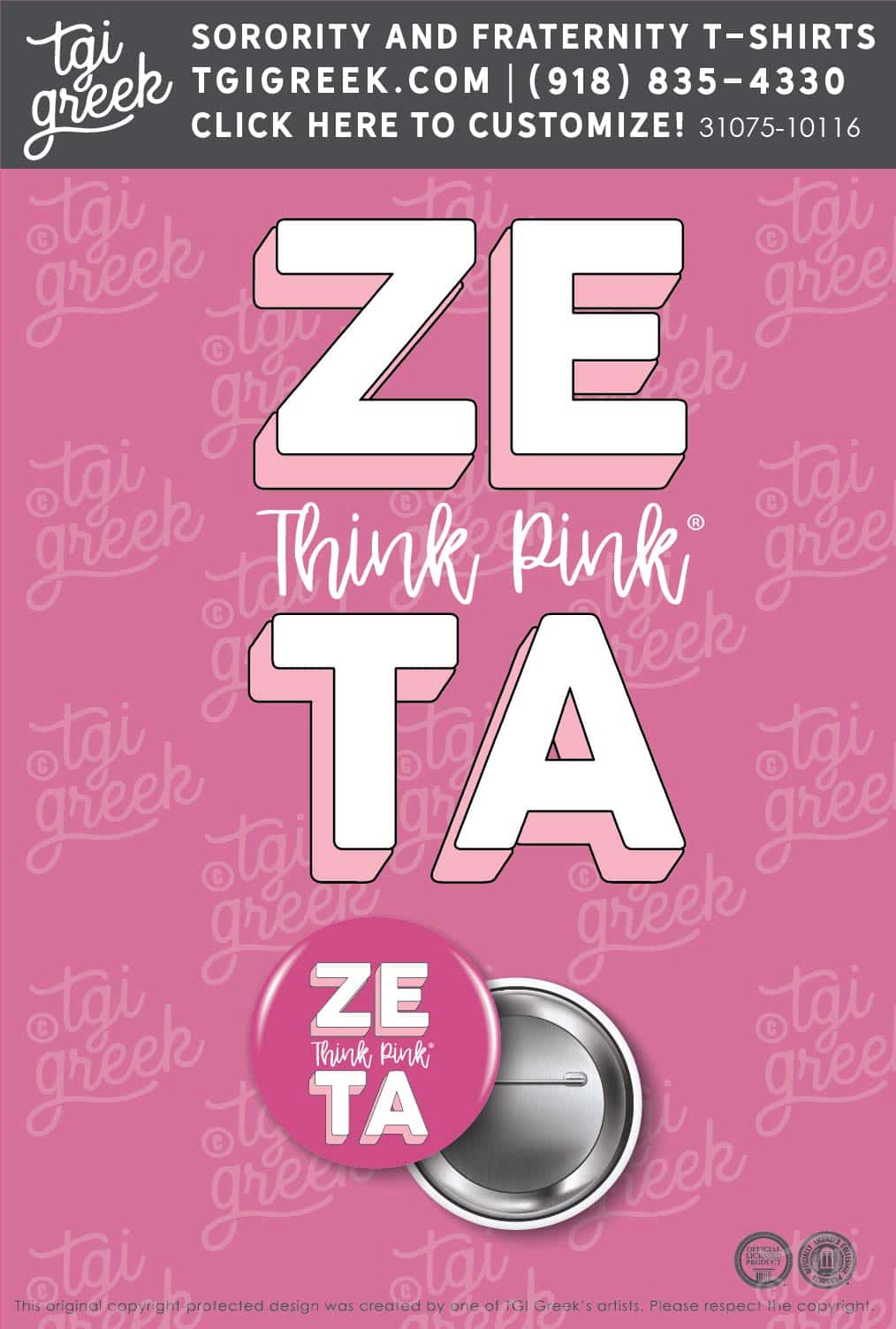 Zeta Tau Alpha – PRESBY Think Pink Button