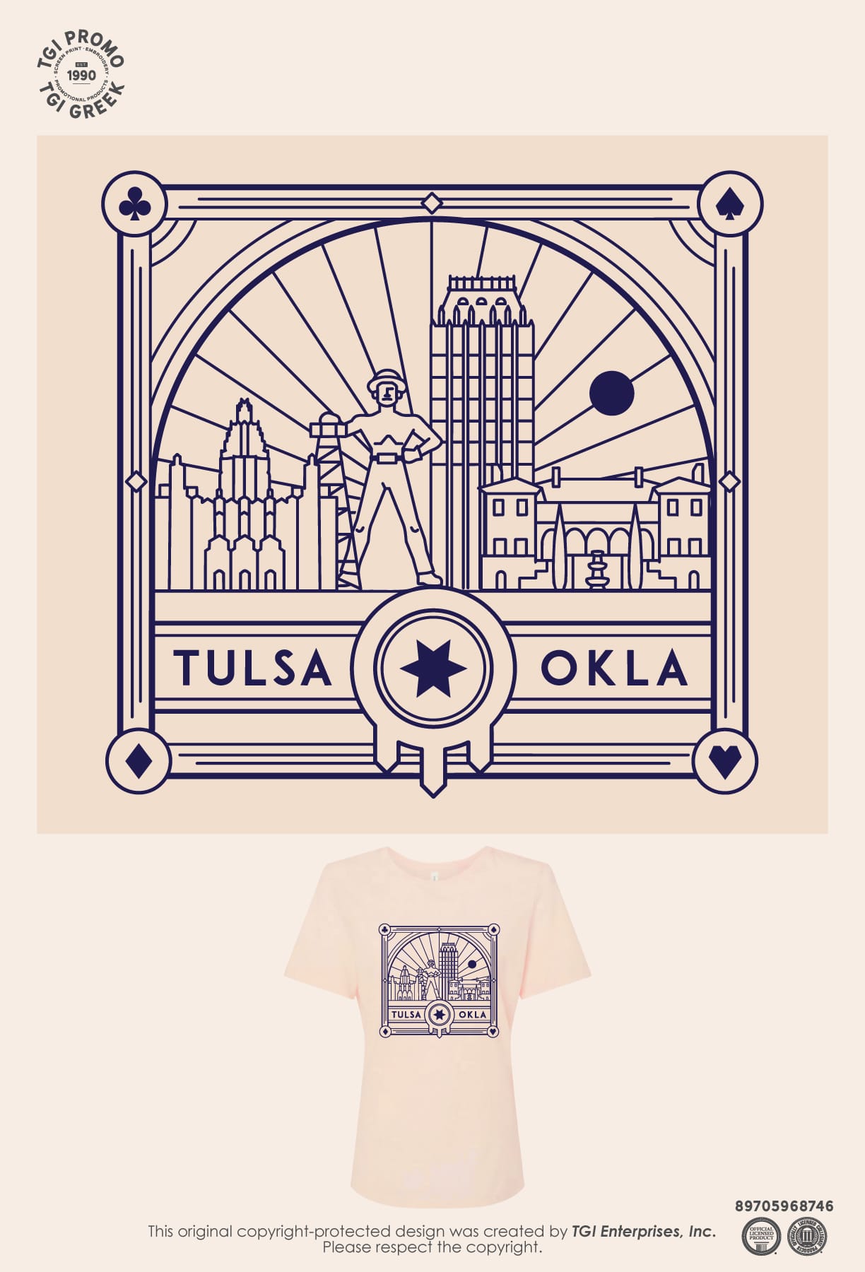 TGI Promo – Tulsa Art Deco Shirt Cream Screenprint