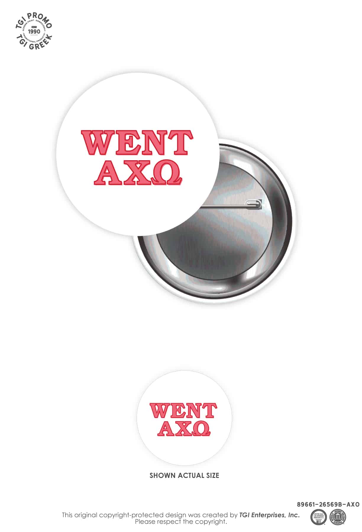 Alpha Chi Omega – TGI Greek New Stock Greek Button