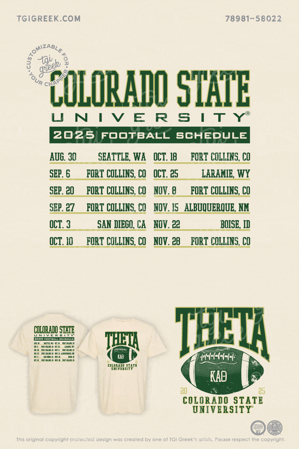 Kappa Alpha Theta – TGI Game Day Schedule